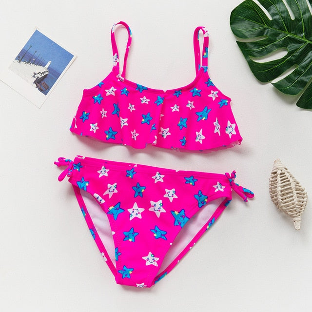 2~16Year Girls Swimsuit Kids Swimwear Cute print Kids Bikini Sets Ruffle style Children swimwear Kids Beach wear-ST110MIX