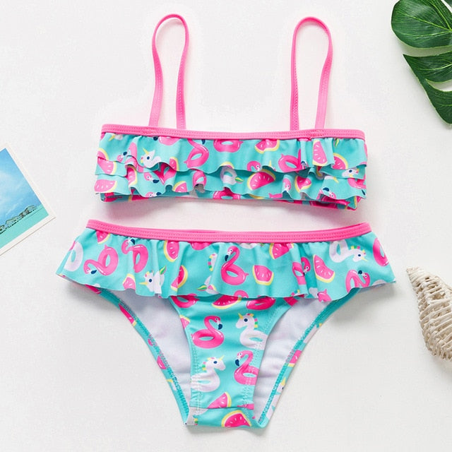 2~16Year Girls Swimsuit Kids Swimwear Cute print Kids Bikini Sets Ruffle style Children swimwear Kids Beach wear-ST110MIX