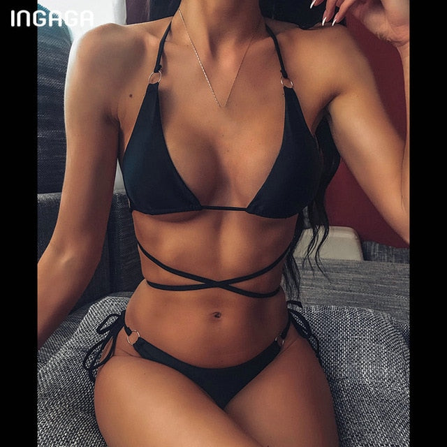 INGAGA High Waist Bikinis Set 2020 Swimsuits Push Up Swimwear Women String Halter Biquini Brazilian Leopard Bathing Suit Women