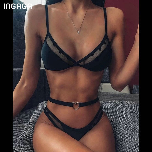 INGAGA High Waist Bikinis Set 2020 Swimsuits Push Up Swimwear Women String Halter Biquini Brazilian Leopard Bathing Suit Women