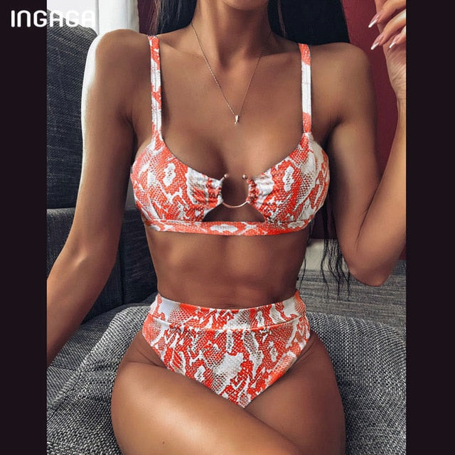 INGAGA High Waist Bikinis Set 2020 Swimsuits Push Up Swimwear Women String Halter Biquini Brazilian Leopard Bathing Suit Women