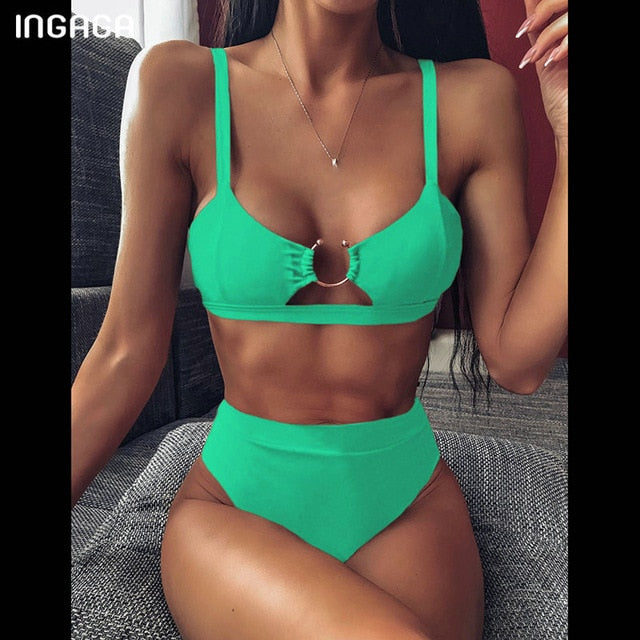 INGAGA High Waist Bikinis Set 2020 Swimsuits Push Up Swimwear Women String Halter Biquini Brazilian Leopard Bathing Suit Women