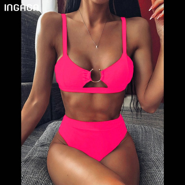 INGAGA High Waist Bikinis Set 2020 Swimsuits Push Up Swimwear Women String Halter Biquini Brazilian Leopard Bathing Suit Women