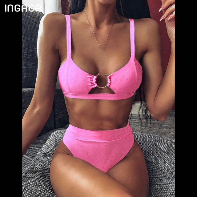 INGAGA High Waist Bikinis Set 2020 Swimsuits Push Up Swimwear Women String Halter Biquini Brazilian Leopard Bathing Suit Women