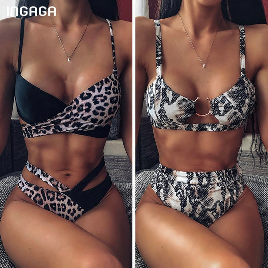 INGAGA High Waist Bikini 2020 Push Up Swimsuit Leopard Swimwear Women Brazilian Bikini Set Biquini Sexy Bathing Suit Women