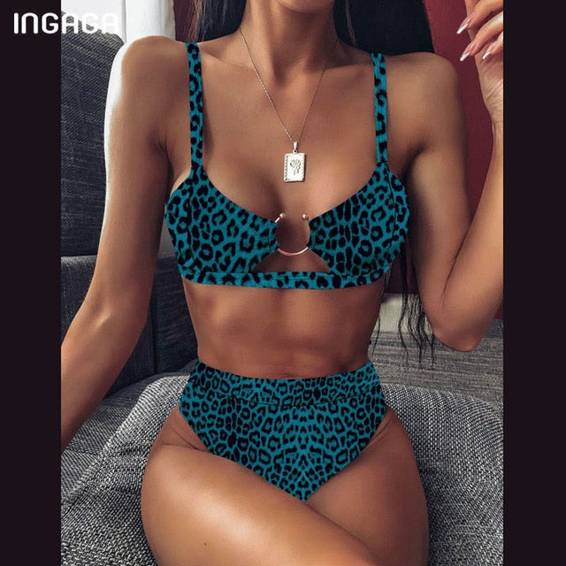 INGAGA High Waist Bikini 2020 Push Up Swimsuit Leopard Swimwear Women Brazilian Bikini Set Biquini Sexy Bathing Suit Women