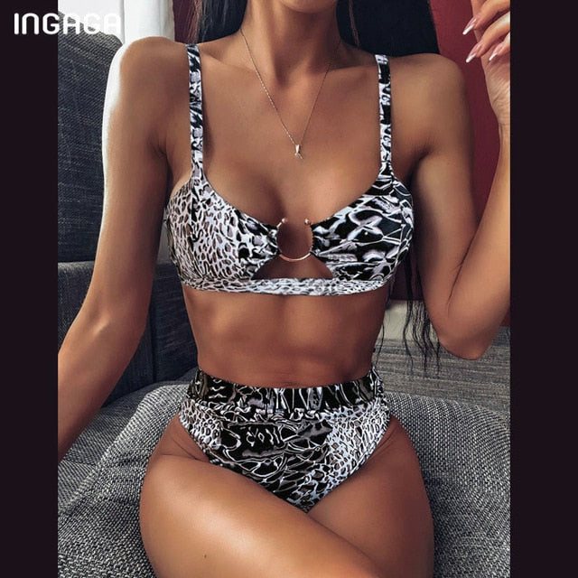 INGAGA High Waist Bikini 2020 Push Up Swimsuit Leopard Swimwear Women Brazilian Bikini Set Biquini Sexy Bathing Suit Women