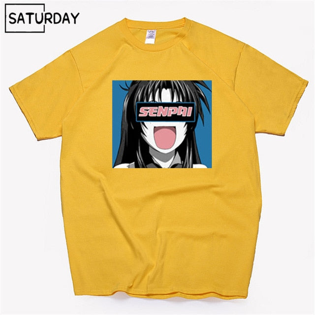 Men's Senpai Anime Girl Nerdy Cotton Black Print T-shirt Women Manga Streetwear Tee Cotton Tshirt Unisex Harajuku Clothes