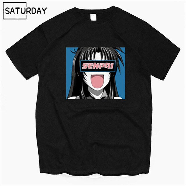 Men's Senpai Anime Girl Nerdy Cotton Black Print T-shirt Women Manga Streetwear Tee Cotton Tshirt Unisex Harajuku Clothes