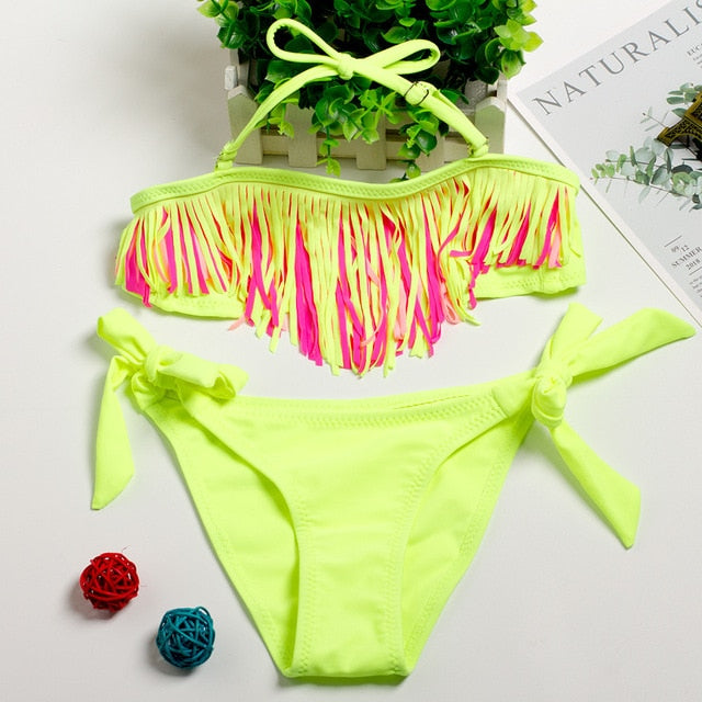 For 5~16Years Girls swimsuit Teenager Girls swimwear Tassel Style Children swimwear Kids Bikini Sets Biquini Infantil-9016/9015