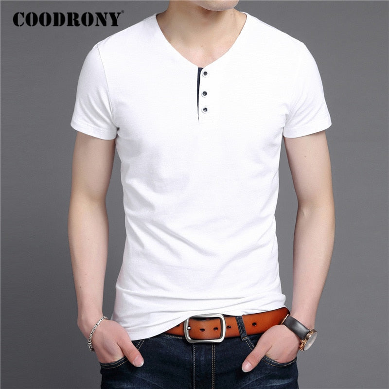 COODRONY Short Sleeve T Shirt Men Summer Streetwear Casual Cotton Tee Shirt Homme Fashion Button Henry Collar T-Shirt Men C5091S