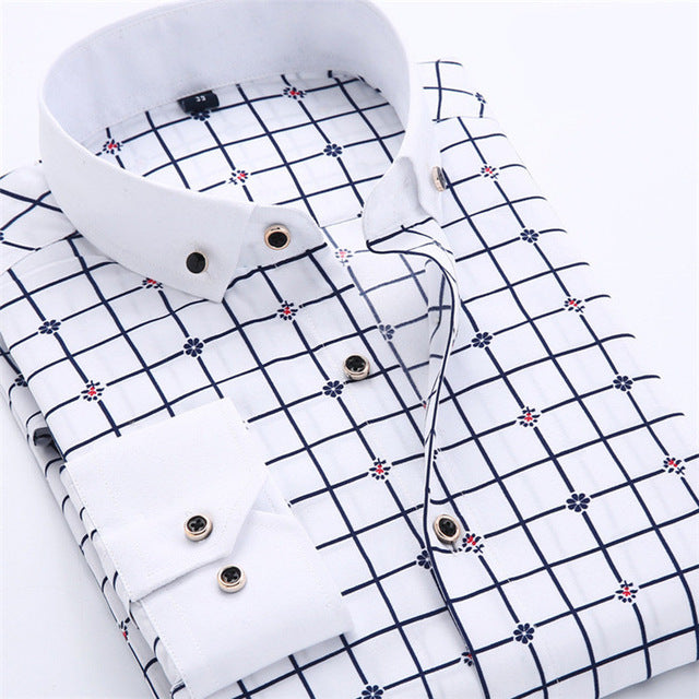 Big Size 4XL Men Dress Shirt 2016 New Arrival Long Sleeve Slim Fit Button Down Collar High Quality Printed Business Shirts M014