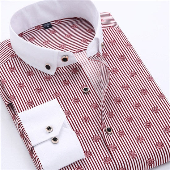 Big Size 4XL Men Dress Shirt 2016 New Arrival Long Sleeve Slim Fit Button Down Collar High Quality Printed Business Shirts M014