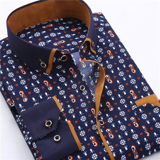 Big Size 4XL Men Dress Shirt 2016 New Arrival Long Sleeve Slim Fit Button Down Collar High Quality Printed Business Shirts M014