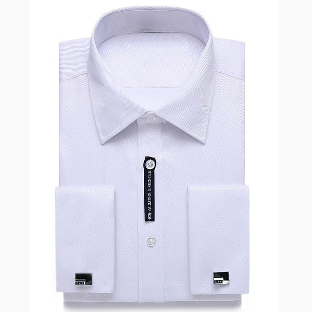 Alimens & Gentle Mens French Cuff Dress Shirt Men Long Sleeve Solid Color Striped Style Cufflink Include 2019 Fashion New