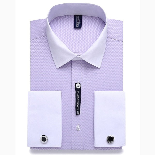 Alimens & Gentle Mens French Cuff Dress Shirt Men Long Sleeve Solid Color Striped Style Cufflink Include 2019 Fashion New