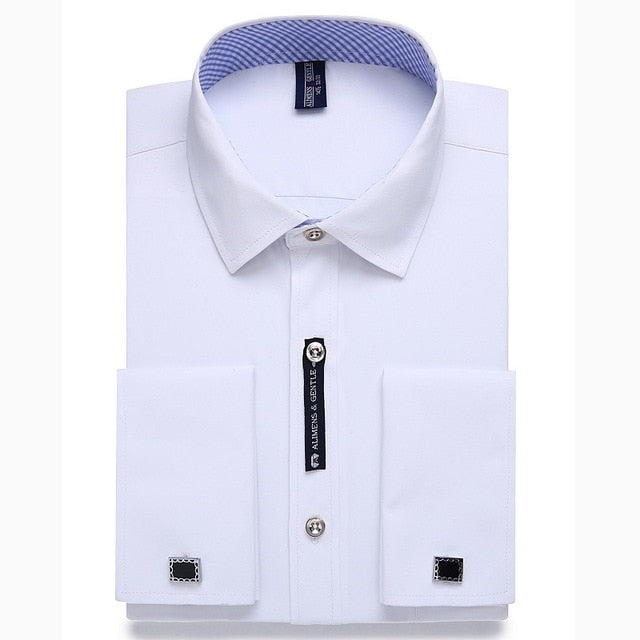 Alimens & Gentle Mens French Cuff Dress Shirt Men Long Sleeve Solid Color Striped Style Cufflink Include 2019 Fashion New