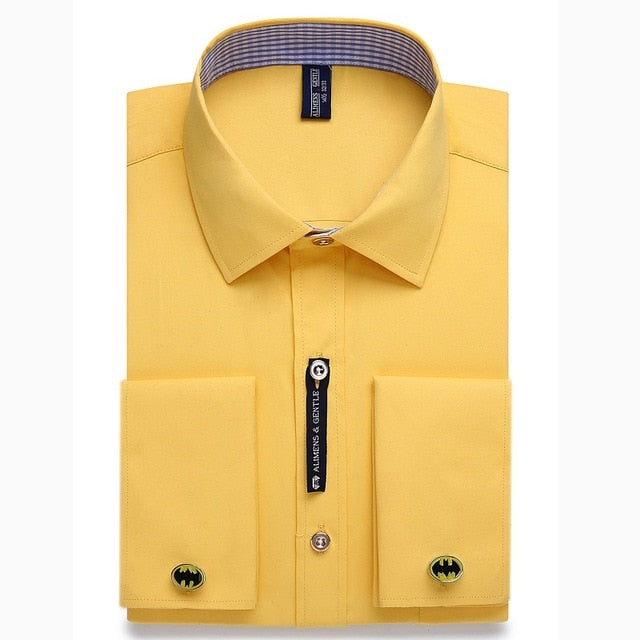 Alimens & Gentle Mens French Cuff Dress Shirt Men Long Sleeve Solid Color Striped Style Cufflink Include 2019 Fashion New