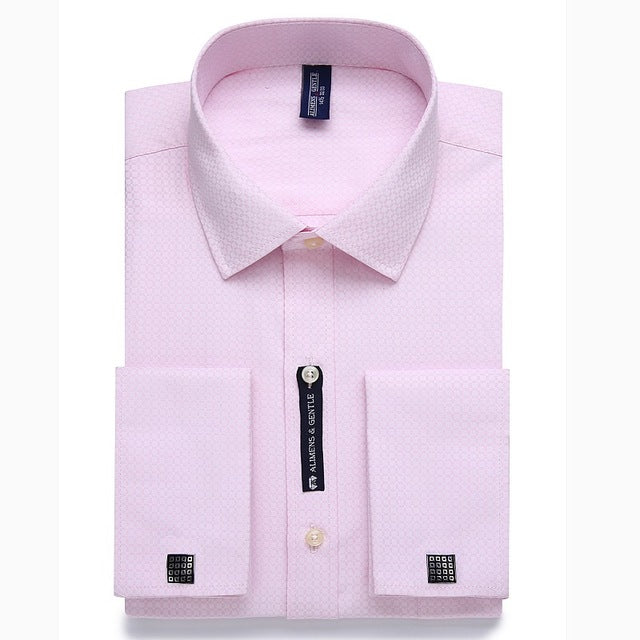 Alimens & Gentle Mens French Cuff Dress Shirt Men Long Sleeve Solid Color Striped Style Cufflink Include 2019 Fashion New