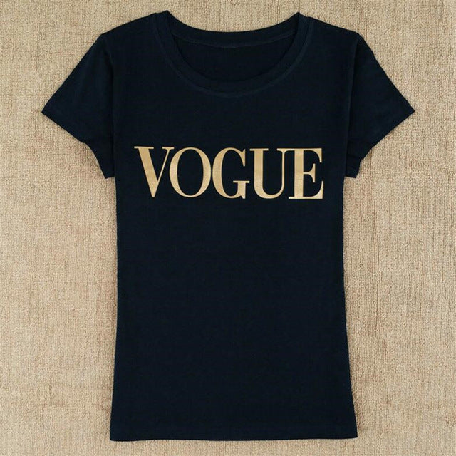 Gold Color VOGUE Print Tshirt Women Tops Summer Short Sleeve O-Neck Tee Shirt Femme Cotton T Shirt Women Harajuku Camiseta Mujer