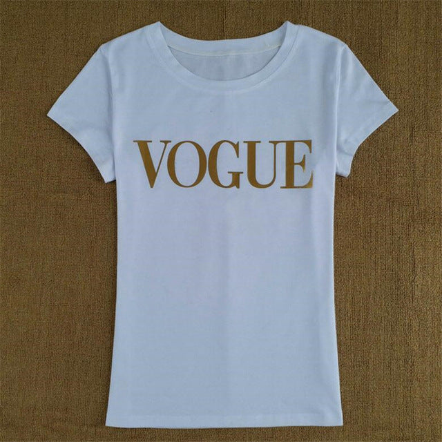 Gold Color VOGUE Print Tshirt Women Tops Summer Short Sleeve O-Neck Tee Shirt Femme Cotton T Shirt Women Harajuku Camiseta Mujer