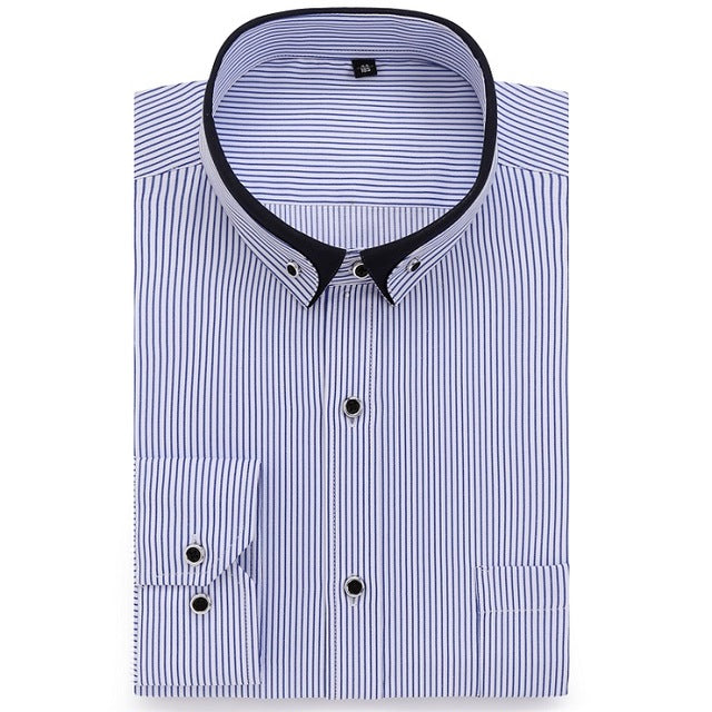 Alimens & Gentle Men's dress casual shirt long sleeve plus size 8xl 7xl 6xl high cotton fashion style Striped color white blue