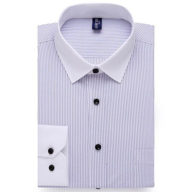 Alimens & Gentle Men's dress casual shirt long sleeve plus size 8xl 7xl 6xl high cotton fashion style Striped color white blue