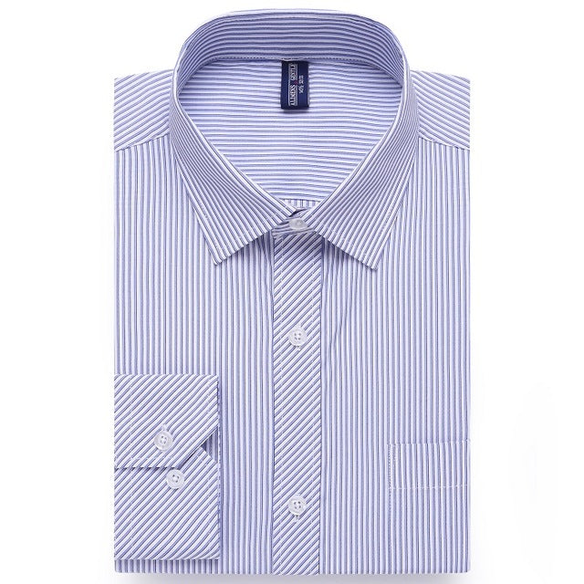 Alimens & Gentle Men's dress casual shirt long sleeve plus size 8xl 7xl 6xl high cotton fashion style Striped color white blue