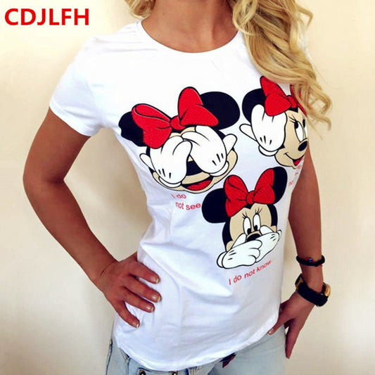 CDJLFH Tshirt Fashion Women Summer T Shirt Short Printed Tops Kawaii T-Shirt 2018 Sexy Funny Feminino Tshirts Camiseta Feminina