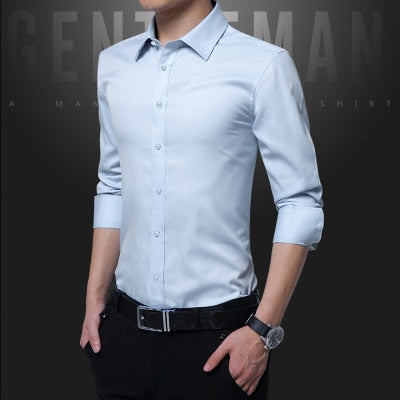 Legible Casual Social Formal shirt Men long Sleeve Shirt Business Slim Office Shirt male Cotton Mens Dress Shirts white 4XL 5XL