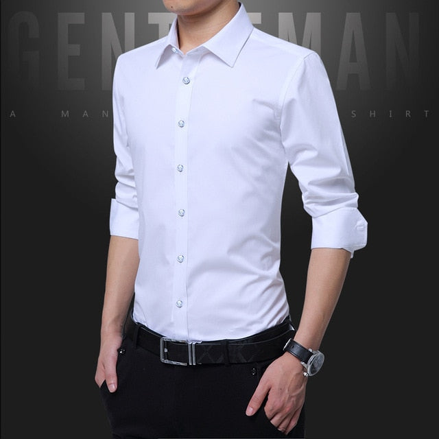 Legible Casual Social Formal shirt Men long Sleeve Shirt Business Slim Office Shirt male Cotton Mens Dress Shirts white 4XL 5XL