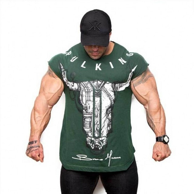 BULKING Brand Men cotton t shirts fashion Casual gyms Fitness workout Short sleeves tees 2018 summer new male tops clothing