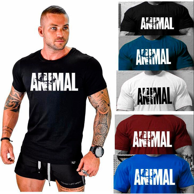 2018 hot ANIMAL T Shirt men cotton round collar muscle exercise fitness strong and handsome mens T-shirt trends cotton brand top