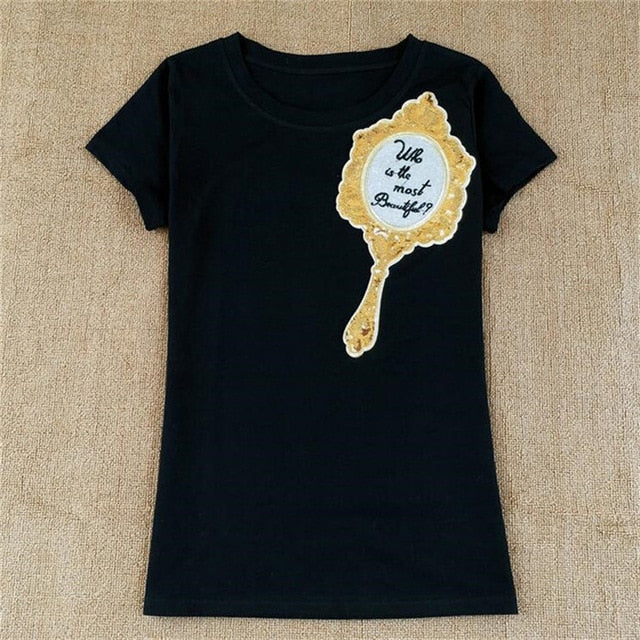 Gold Color VOGUE Print Tshirt Women Tops Summer Short Sleeve O-Neck Tee Shirt Femme Cotton T Shirt Women Harajuku Camiseta Mujer