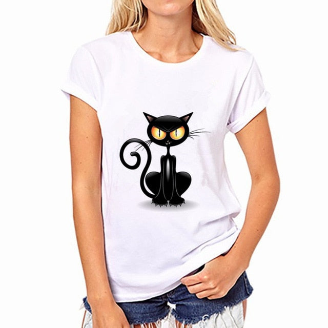 2018 CDJLFH Brand Newest Hot Selling Printed Pattern T Shirt Women White Round Neck Short Sleeve Tops TShirt