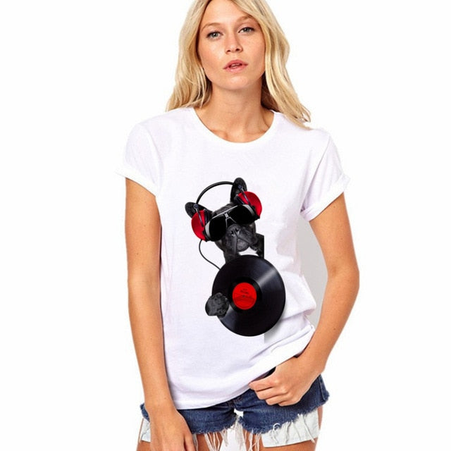 2018 CDJLFH Brand Newest Hot Selling Printed Pattern T Shirt Women White Round Neck Short Sleeve Tops TShirt