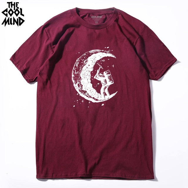 COOLMIND 100% cotton casual short sleeve moon theam men T shirt o-neck  knitted comfortable fabric street style men t-shirt