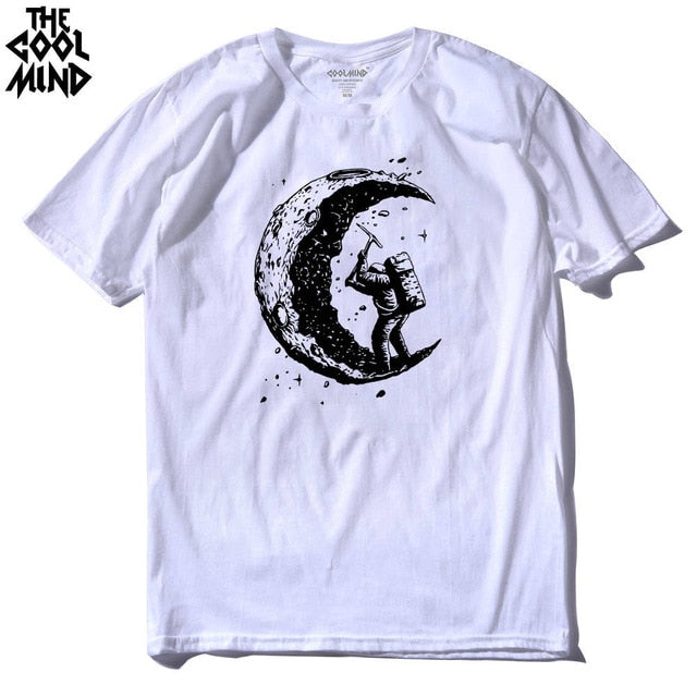 COOLMIND 100% cotton casual short sleeve moon theam men T shirt o-neck  knitted comfortable fabric street style men t-shirt