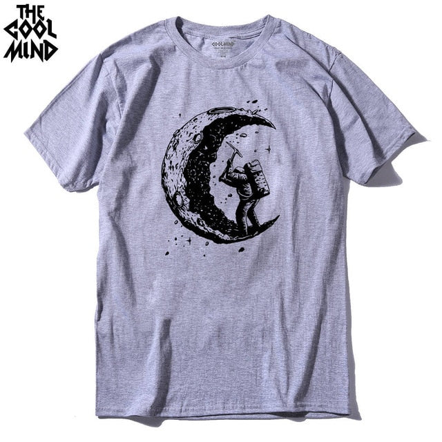 COOLMIND 100% cotton casual short sleeve moon theam men T shirt o-neck  knitted comfortable fabric street style men t-shirt