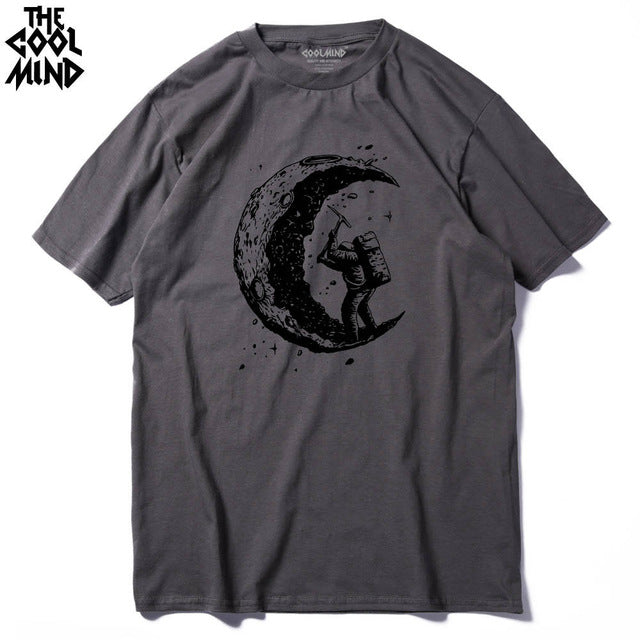 COOLMIND 100% cotton casual short sleeve moon theam men T shirt o-neck  knitted comfortable fabric street style men t-shirt