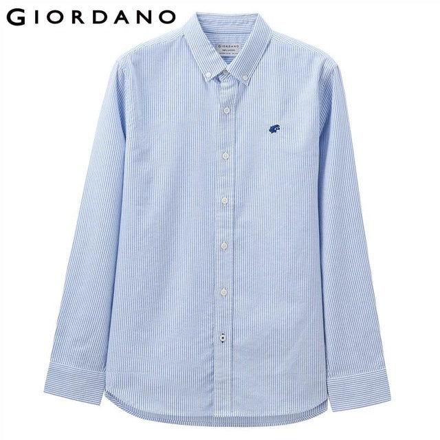 Giordano Men Shirt Men Embroidery Frog Pattern Camisa Masculina Long Sleeve Oxford Shirt Quality Fabric Social Casual Shirts