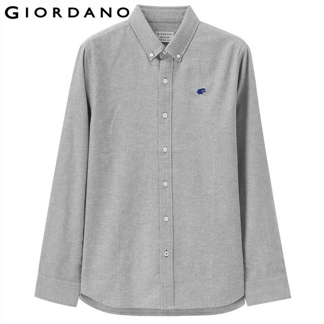 Giordano Men Shirt Men Embroidery Frog Pattern Camisa Masculina Long Sleeve Oxford Shirt Quality Fabric Social Casual Shirts