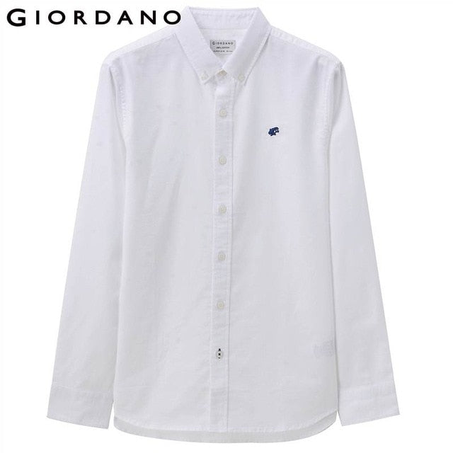 Giordano Men Shirt Men Embroidery Frog Pattern Camisa Masculina Long Sleeve Oxford Shirt Quality Fabric Social Casual Shirts