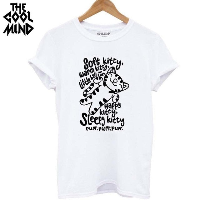 COOLMIND QI0232B 100% cotton cat print women T shirt casual short sleeve Tshirt female o-neck loose women t-shirt tops tee shirt