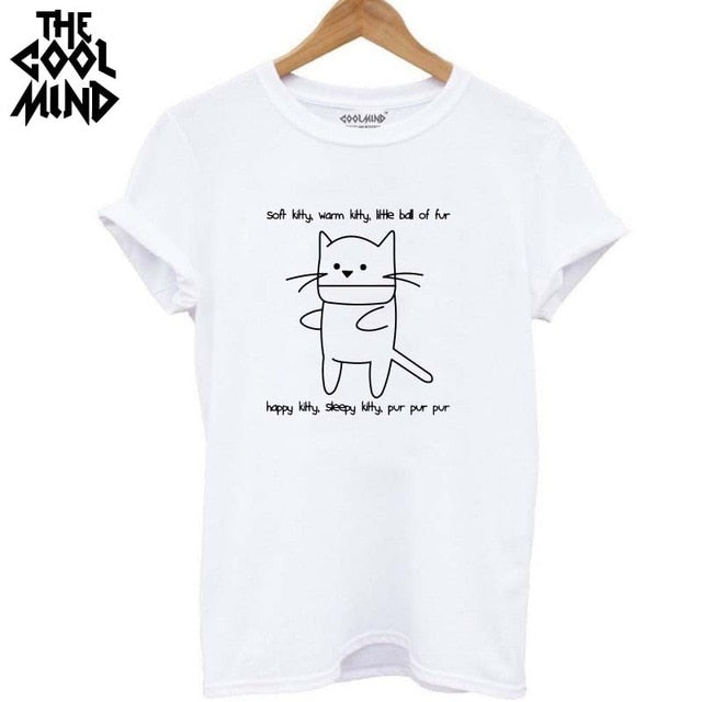 COOLMIND QI0232B 100% cotton cat print women T shirt casual short sleeve Tshirt female o-neck loose women t-shirt tops tee shirt