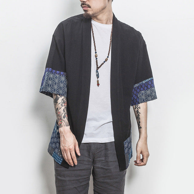 Drop Shipping Cotton Linen Shirt Jackets Men Chinese Streetwear Kimono Shirt Coat Men Linen Cardigan Jackets Coat Plus Size 5XL