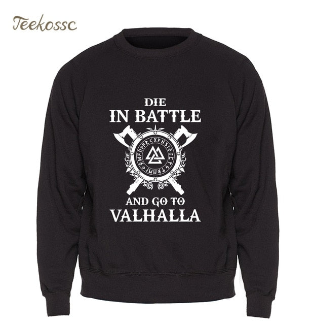 Odin Vikings Sweatshirt Men Die In Battle And Go To Valhalla Hoodie Crewneck Sweatshirts 2018 Winter Autumn Hip Hop Streetwear