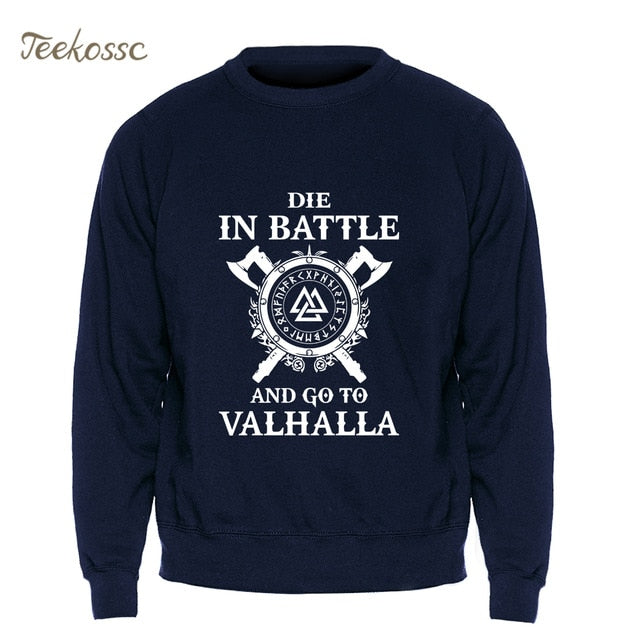 Odin Vikings Sweatshirt Men Die In Battle And Go To Valhalla Hoodie Crewneck Sweatshirts 2018 Winter Autumn Hip Hop Streetwear