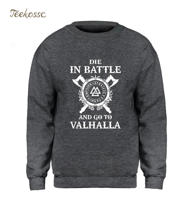 Odin Vikings Sweatshirt Men Die In Battle And Go To Valhalla Hoodie Crewneck Sweatshirts 2018 Winter Autumn Hip Hop Streetwear