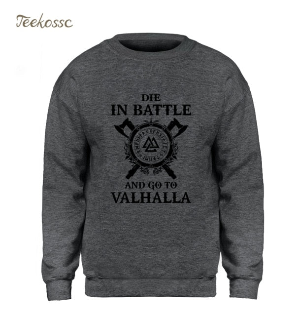 Odin Vikings Sweatshirt Men Die In Battle And Go To Valhalla Hoodie Crewneck Sweatshirts 2018 Winter Autumn Hip Hop Streetwear